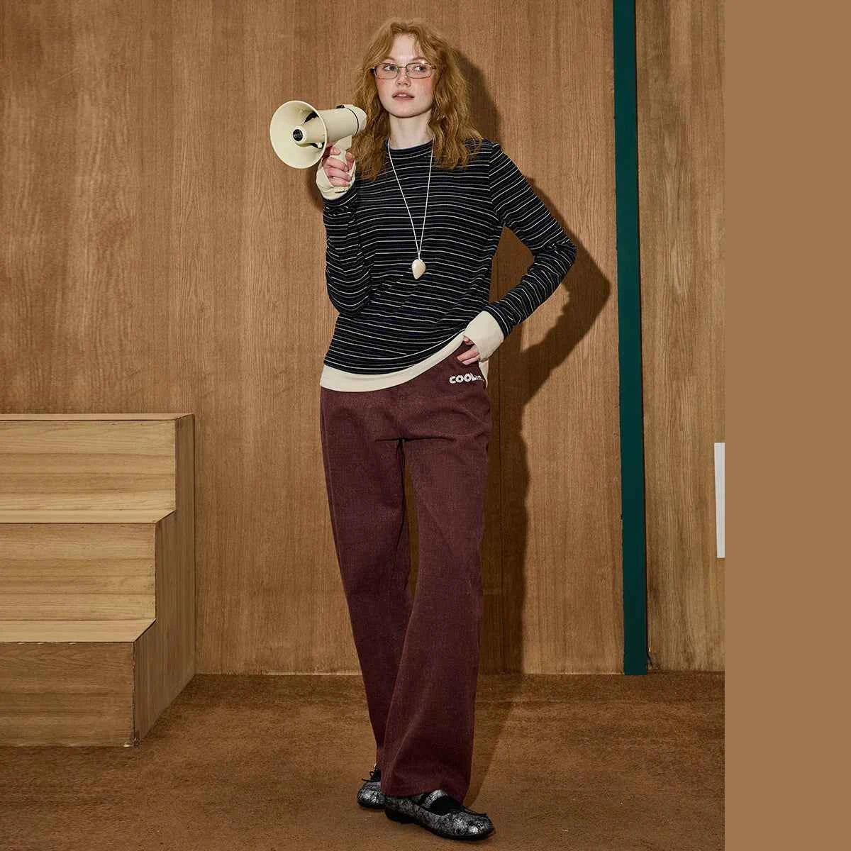 Cozy Winter Stripe Patchwork Long Sleeve T-Shirt