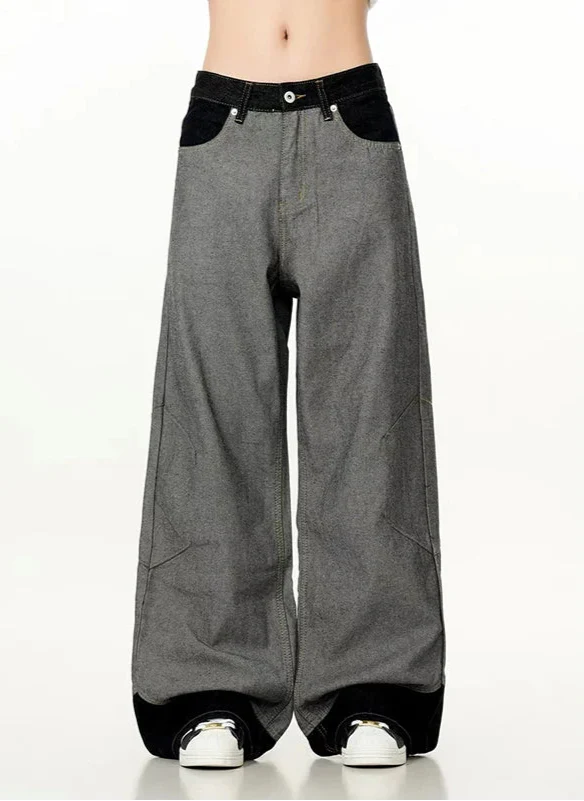 Stylish High Waist Baggy Retro Gray Denim Jeans - Luxuryurbanwear