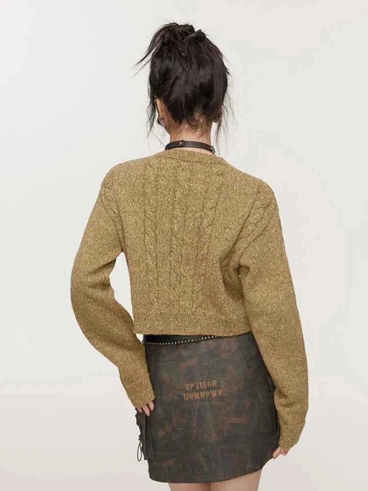 Women Vintage Hip Hop Retro Knitted Lace-Up Sweater