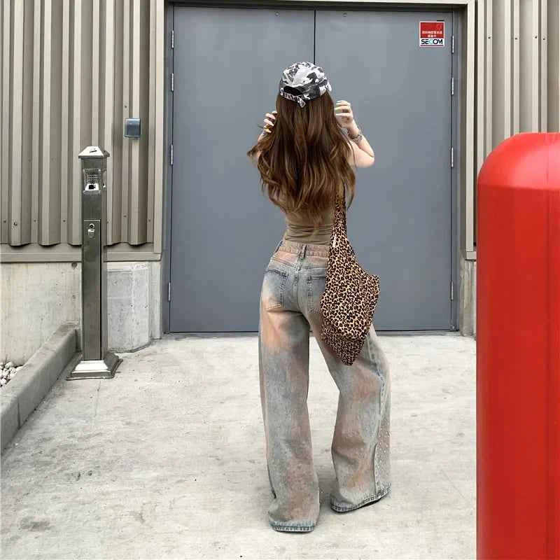 Vintage Retro Rhinestone Baggy Jeans