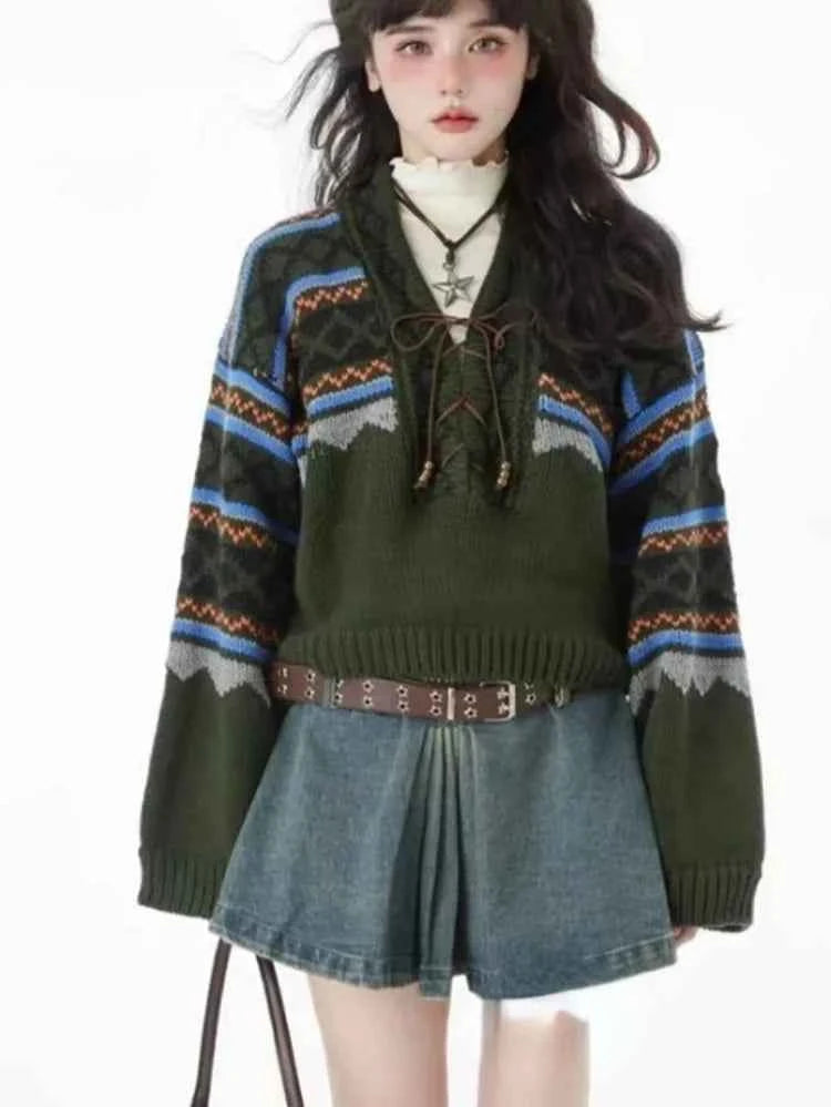 Contrast Color Patchwork Bandage Sweater