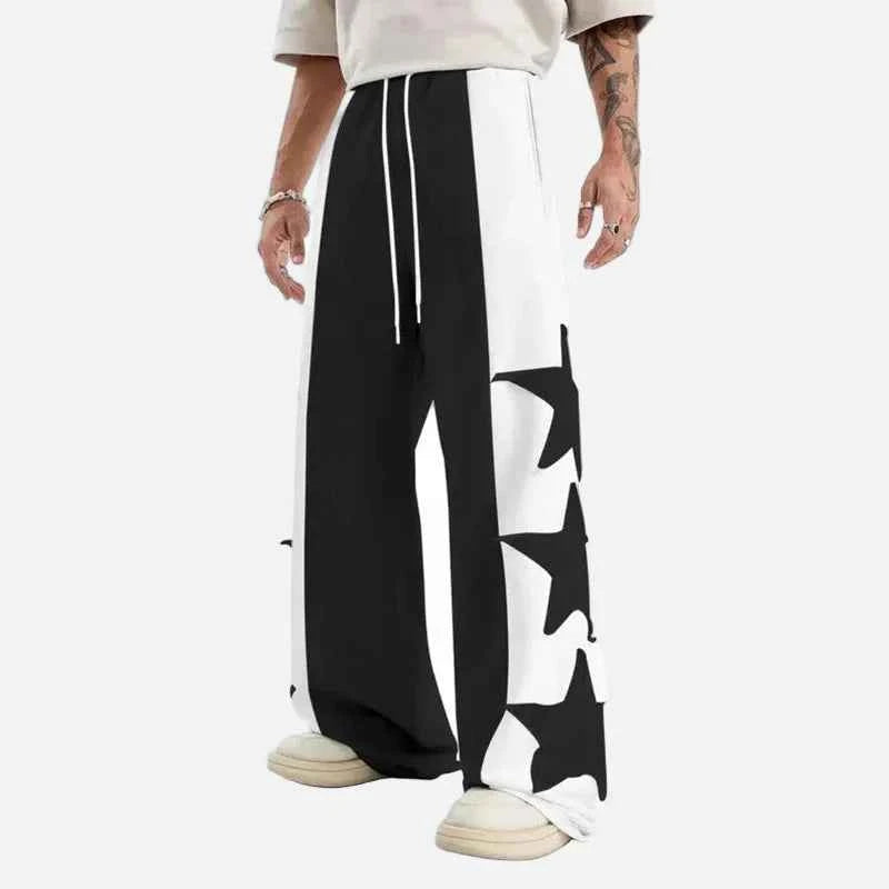 Star Patch Color Block Wide Leg Sweatpants