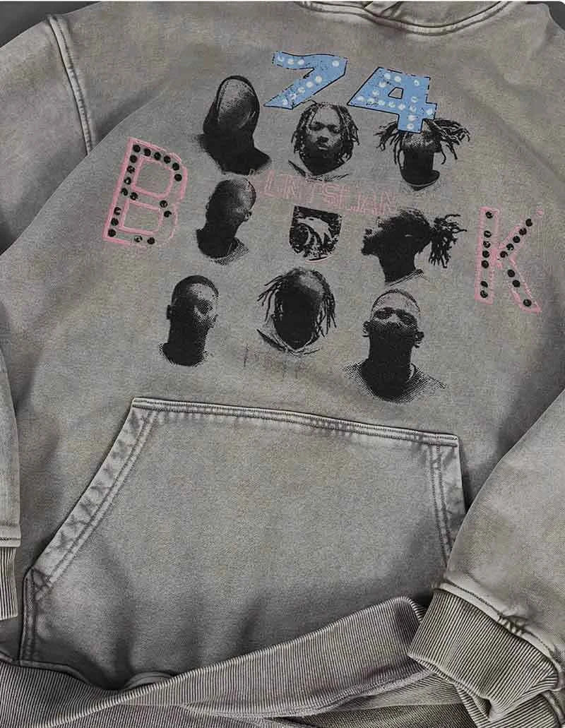 Streetwear Graphic Printed Hip Hop Washed Hoodie