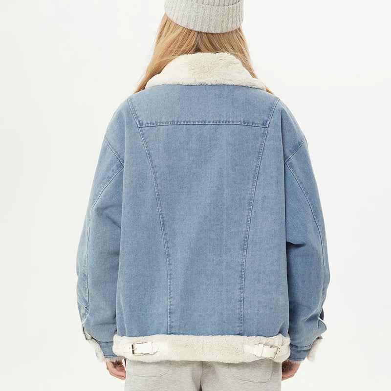 Sweet Blue Plush Lady Short Denim Jacket