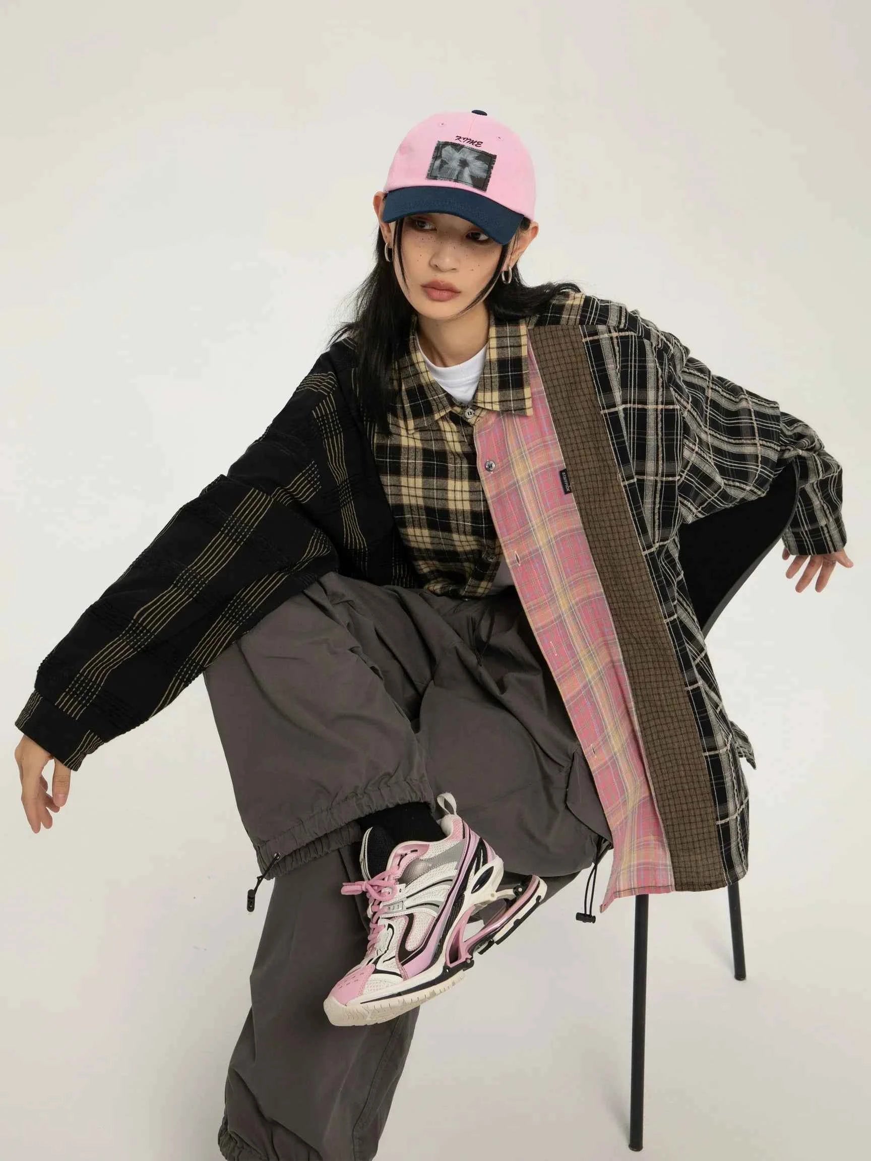 Plaid Lapel Long Sleeve Womens Shirt
