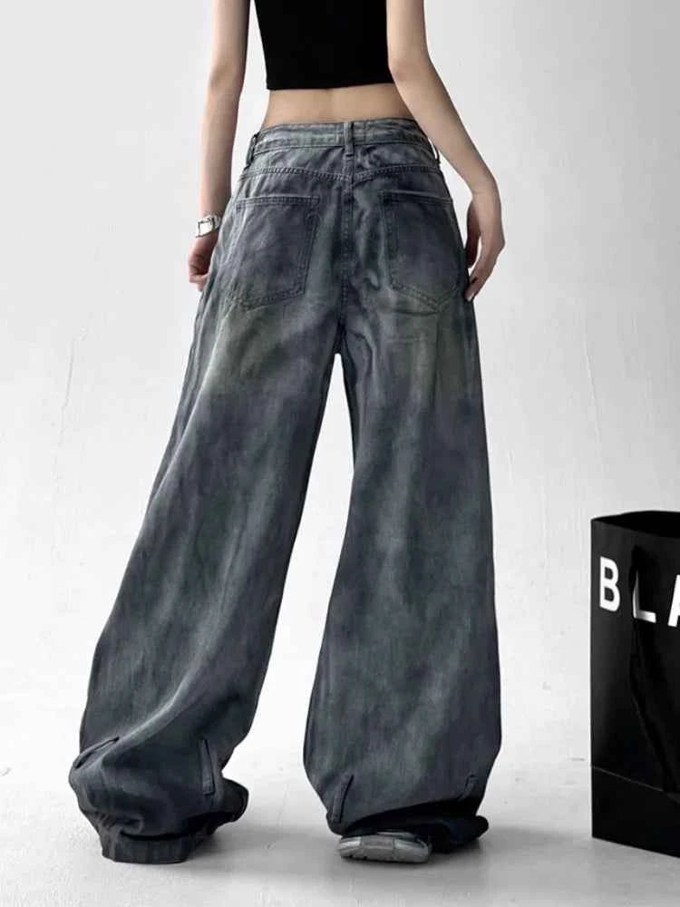 Cyber Grunge Washed White Baggy Jeans