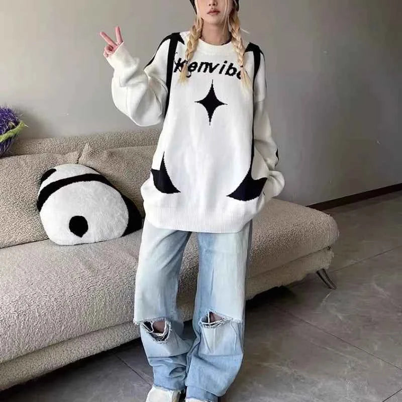 Casual Cozy Letter Print Knit Sweatshirt