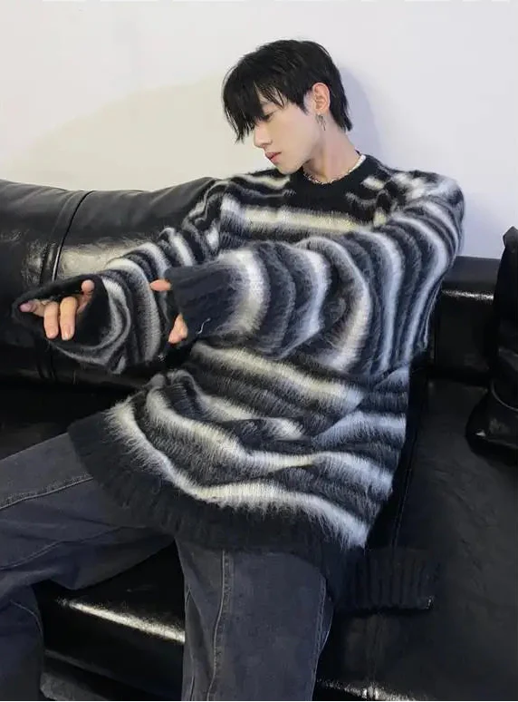 Versatile American Stripe Round Neck Sweater - Luxuryurbanwear