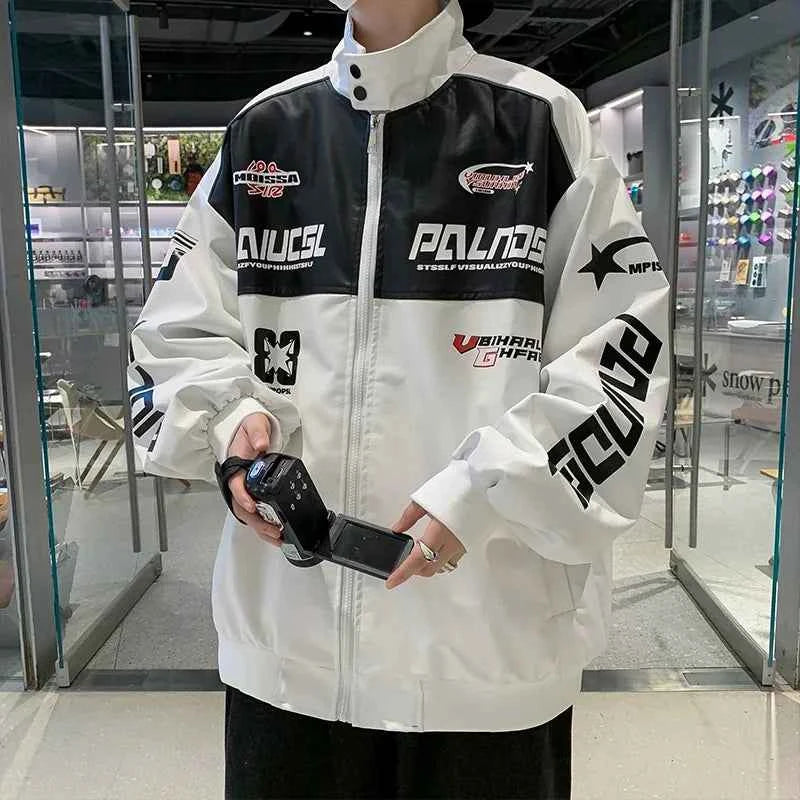 Oversized Embroidery Leather Racing Graphic Jacket