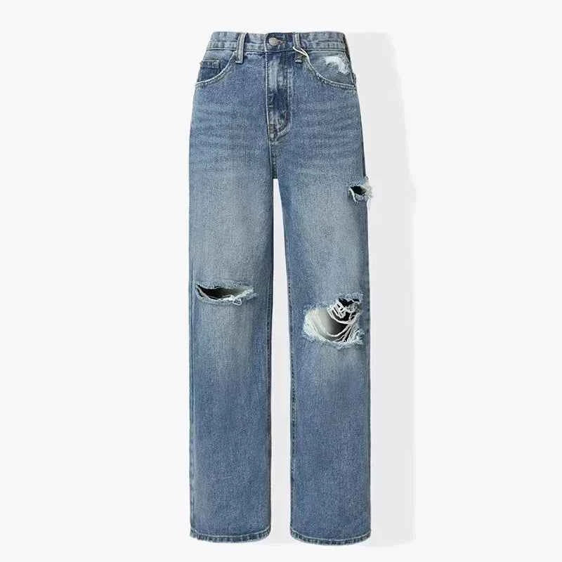 Chic Korean Style Light Blue Ripped Jeans