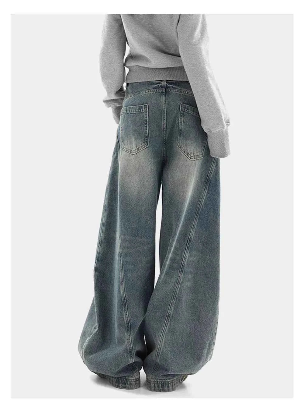Streetwear Retro Washed Distressed Wide Leg Jeans