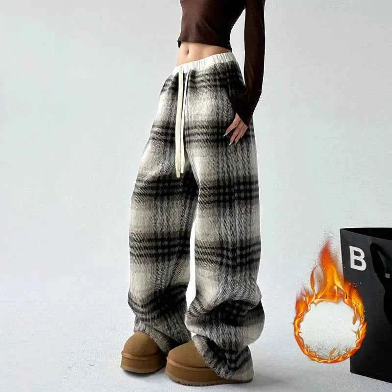 Cool Vintage American Style Plaid Wide Pants