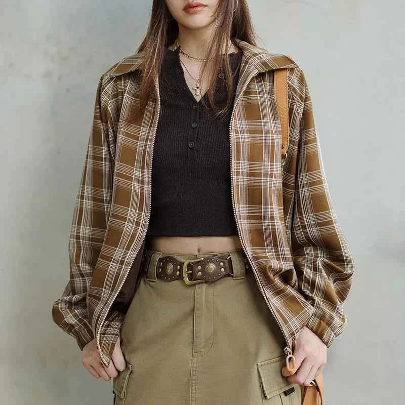 Vintage Retro Plaid Khaki Autumn Jacket