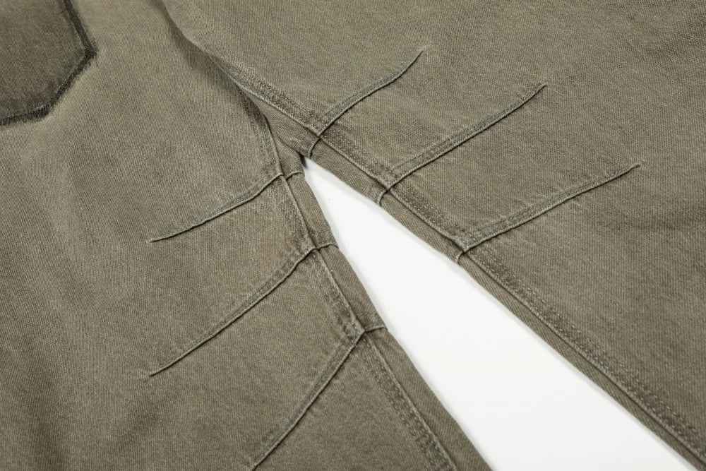 Vintage Pleated Spliced Distressed Wide Leg Jeans