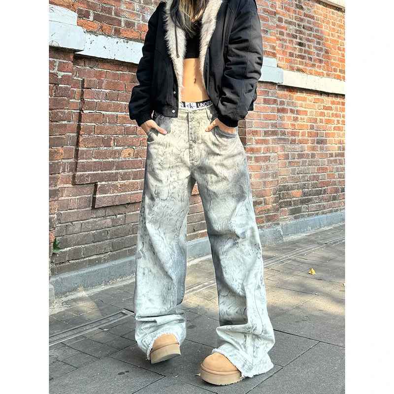 Emo Stylish Loose Washed Wide Leg Jeans