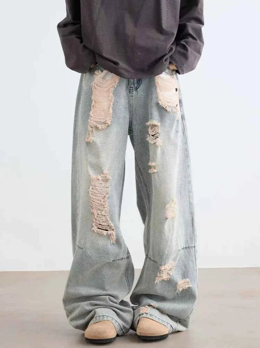 Gothic Blue Vintage Ripped Baggy Jeans