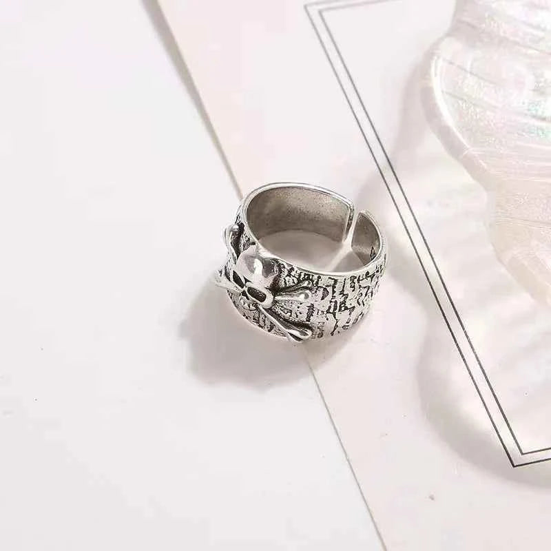 Punk Gothic Silver Retro Skull Wide Ring