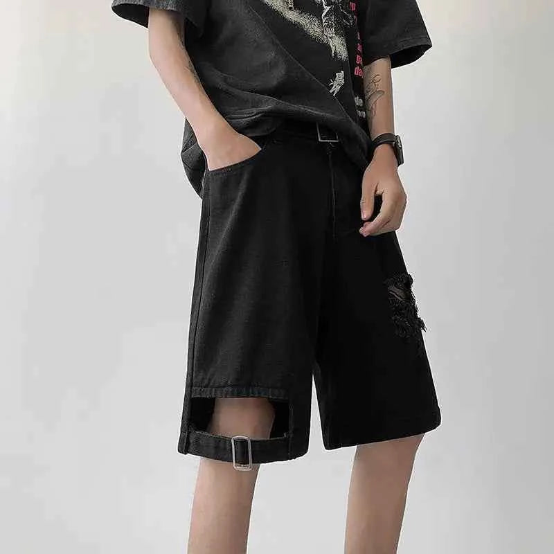 Streetwear Versatile American Ripped Denim Shorts