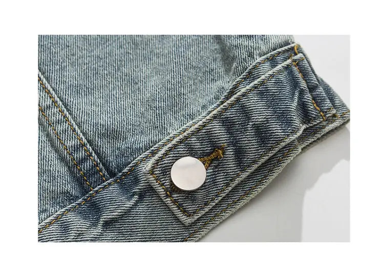 Tied Die Lapel Button Up Jean Jacket