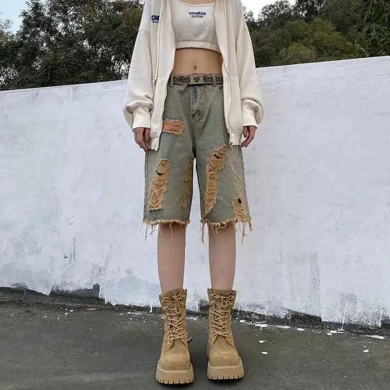 Streetwear Hip Hop Vintage High Street Denim Shorts
