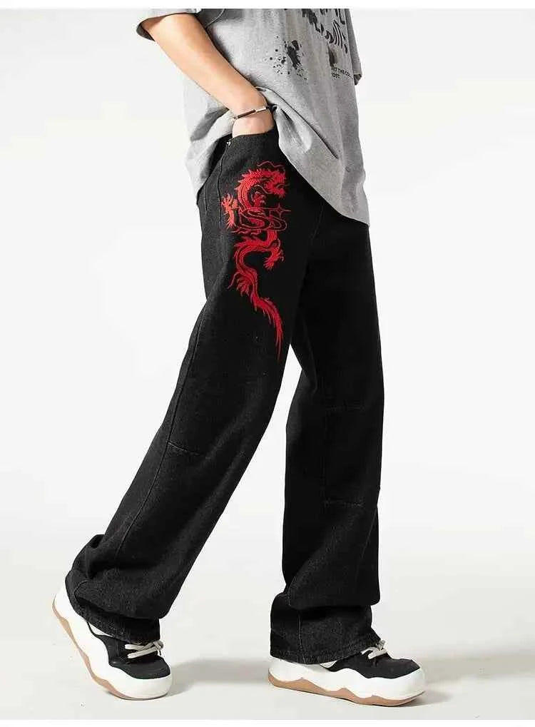 Luxury Dragon Embroidery Summer Straight Jeans