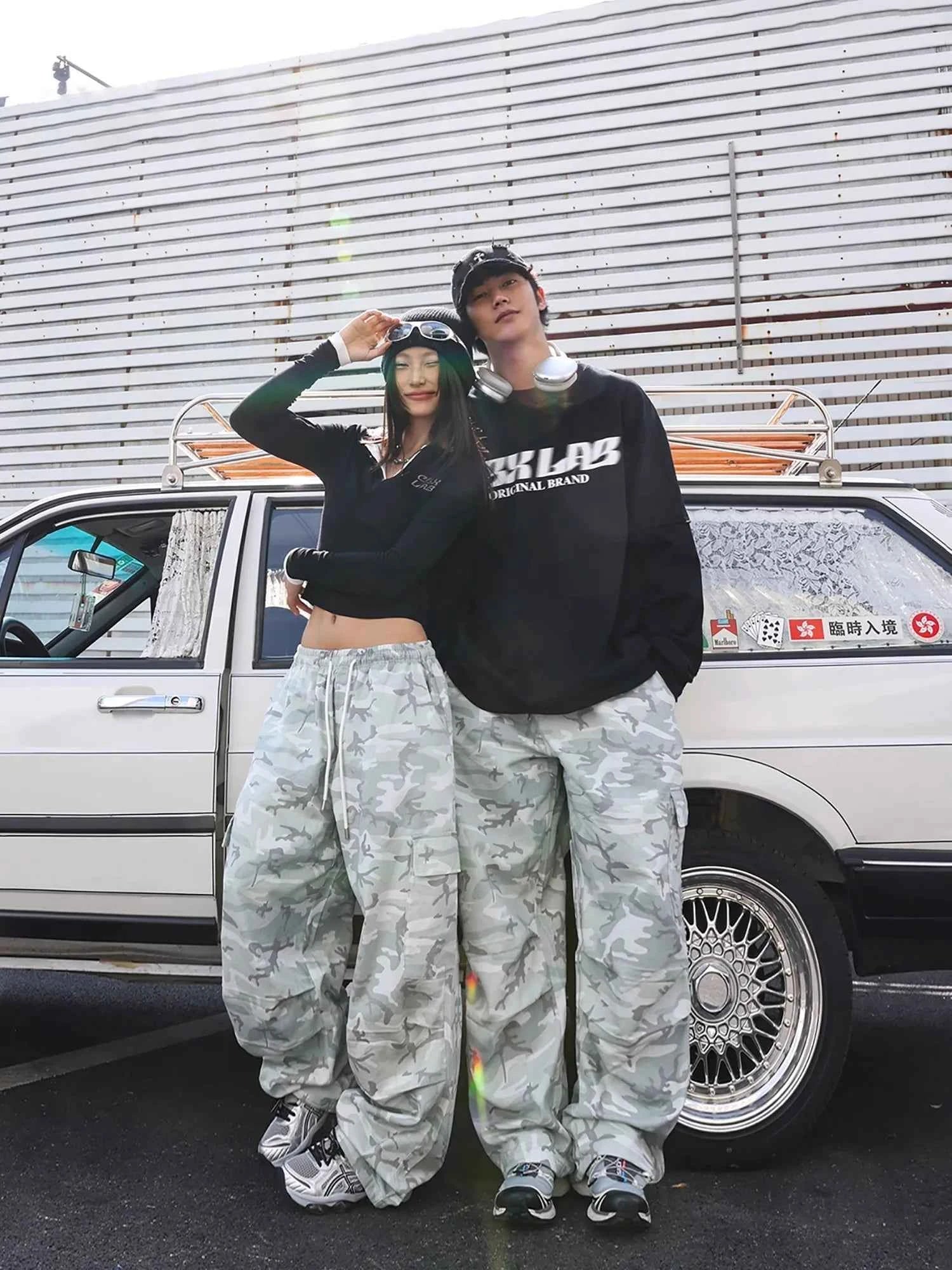 Cold Gray Camouflage Parachute Pants