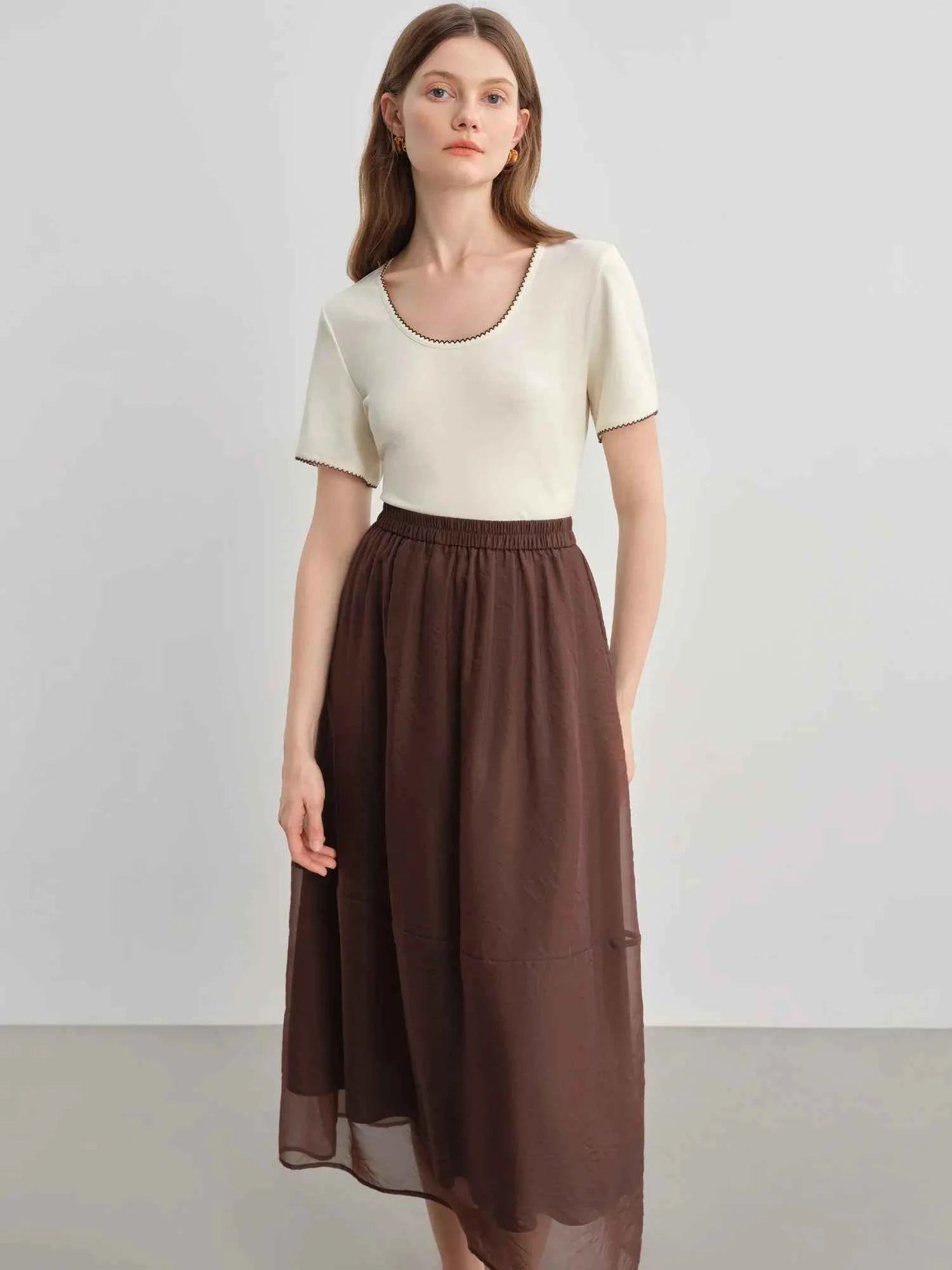 Embroidered Lace Contrast Color Short T-Shirt