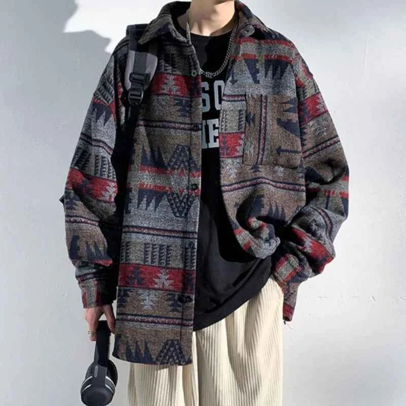 Men Japanese Style Vintage Woolen Oversized Jacket