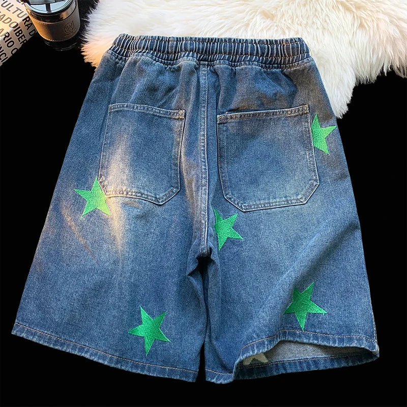 Five-point Star Patchwork Elastic Waist Shorts