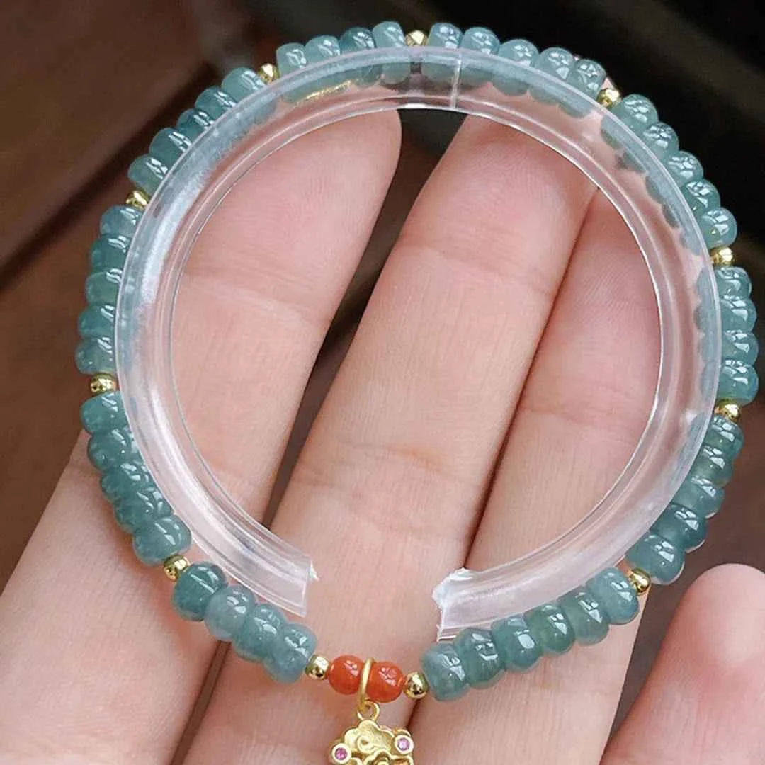 Bohemian Jade Peace Button Pendant Bracelet