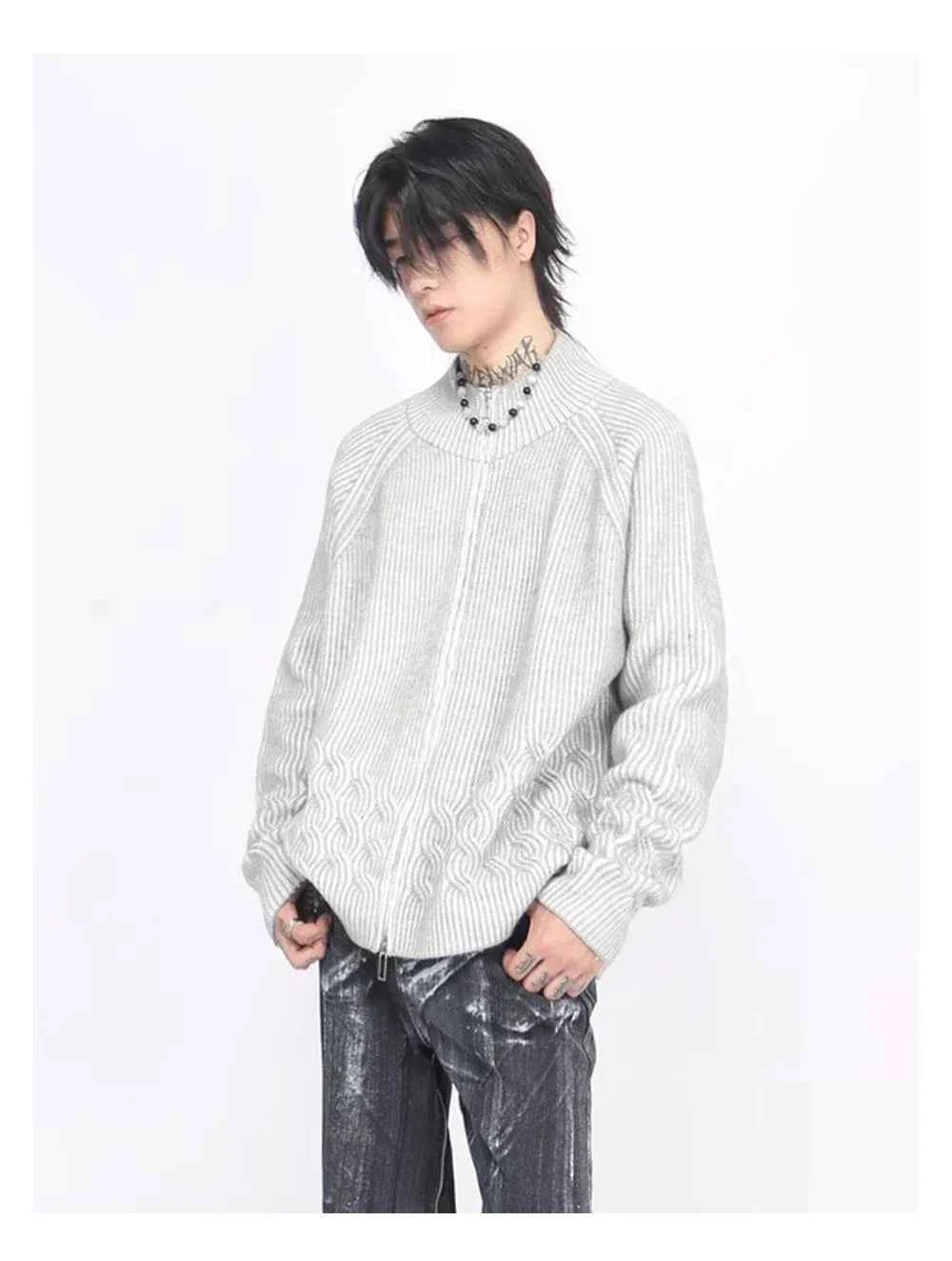 Men Stylish Knitted Hip Hop Striped Sweatshirt
