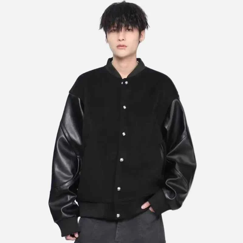 Vintage Patchwork PU Leather Baseball Varsity Jacket