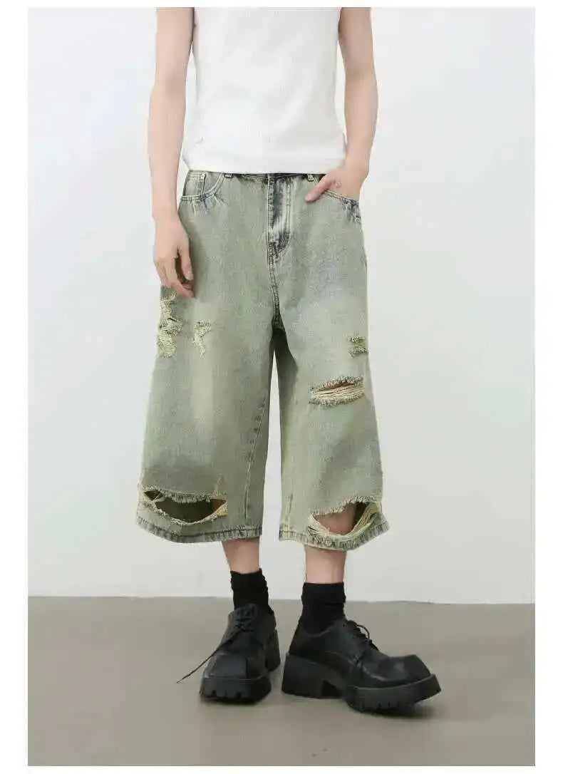 Breathable Vintage Ripped Knee Denim Jorts