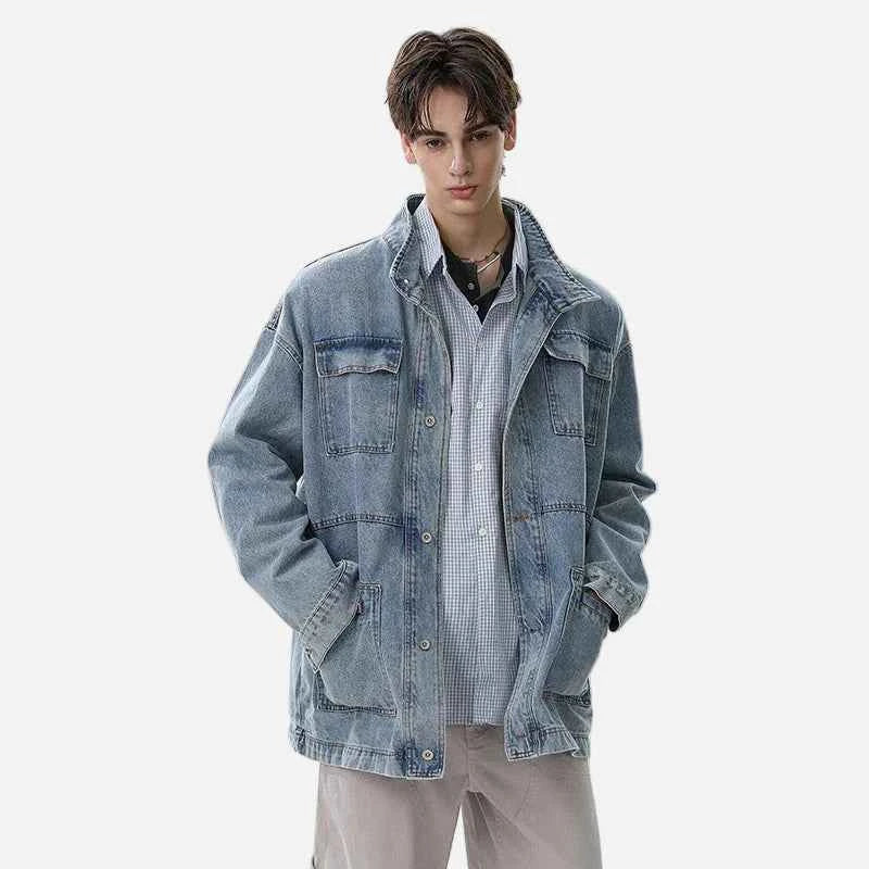 Y2K Flattering Style Loose Cargo Denim Jacket