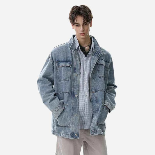 Y2K Flattering Style Loose Cargo Denim Jacket