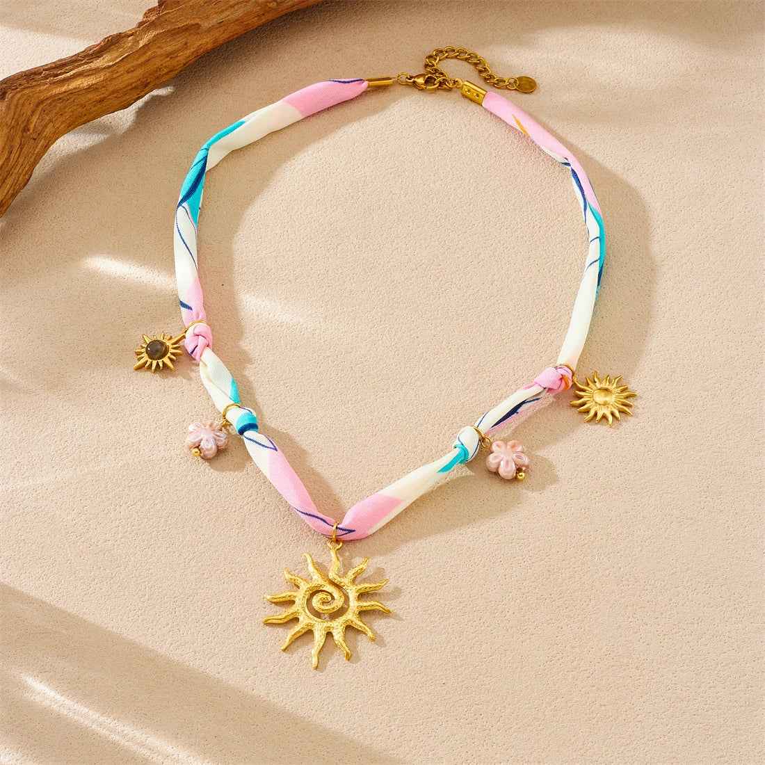 Golden Sun Totem Ceramic Flower Necklace