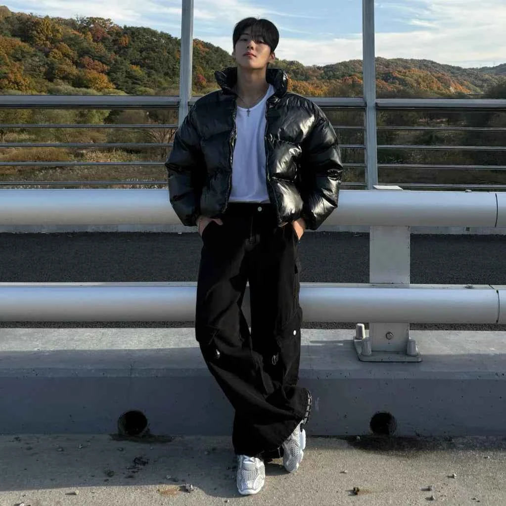 Glossy Stand Collar Cotton Padded Puffer Jacket