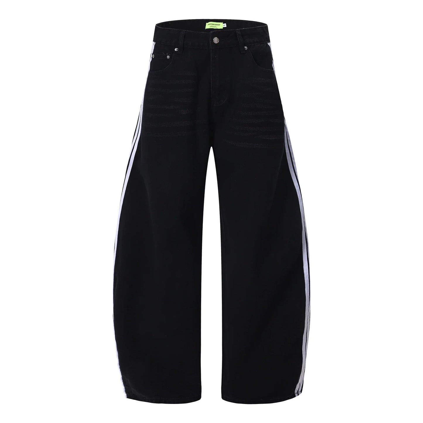 Black Baggy Arc Shaped Vertical Jeans - Luxuryurbanwear