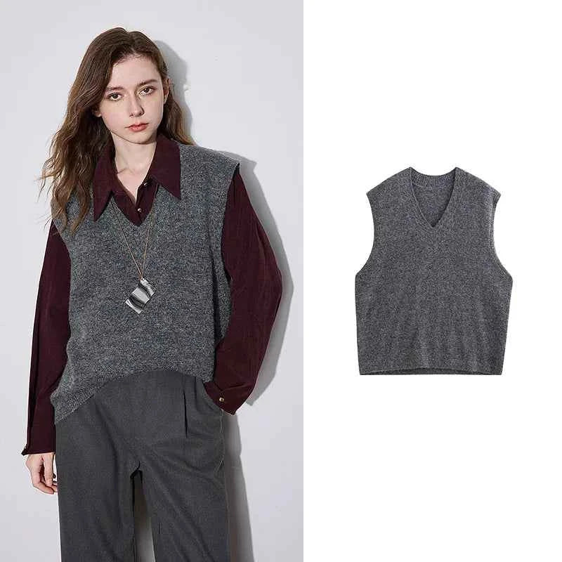 Warm Alpaca Wool V-Neck Sleeveless Sweater