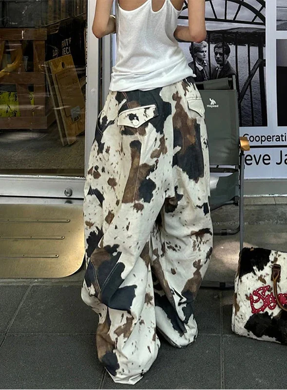 Vintage Y2K Cow Pattern Oversized Pants - Luxuryurbanwear