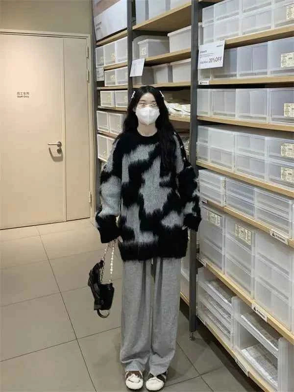 Y2K Everyday Essential Print Contrast Color Sweater