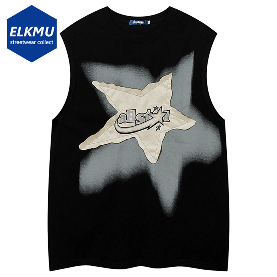 Star Patchwork Streetwear Oversized Vest