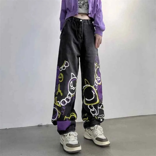 Vintage Y2K Hand-Painted High Waist Jeans