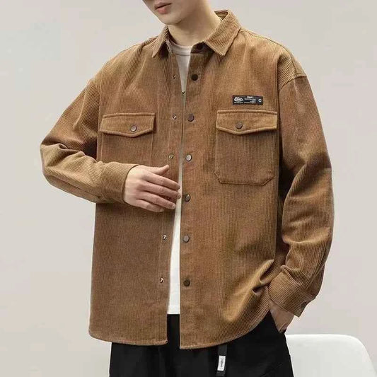 Classic Retro Vintage Korean Corduroy Long Sleeve Shirt