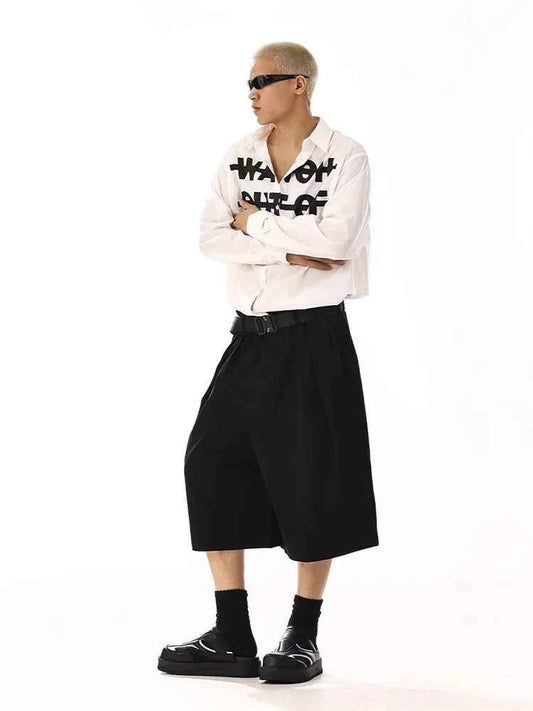 Men Fashionable Black Wide Leg Short