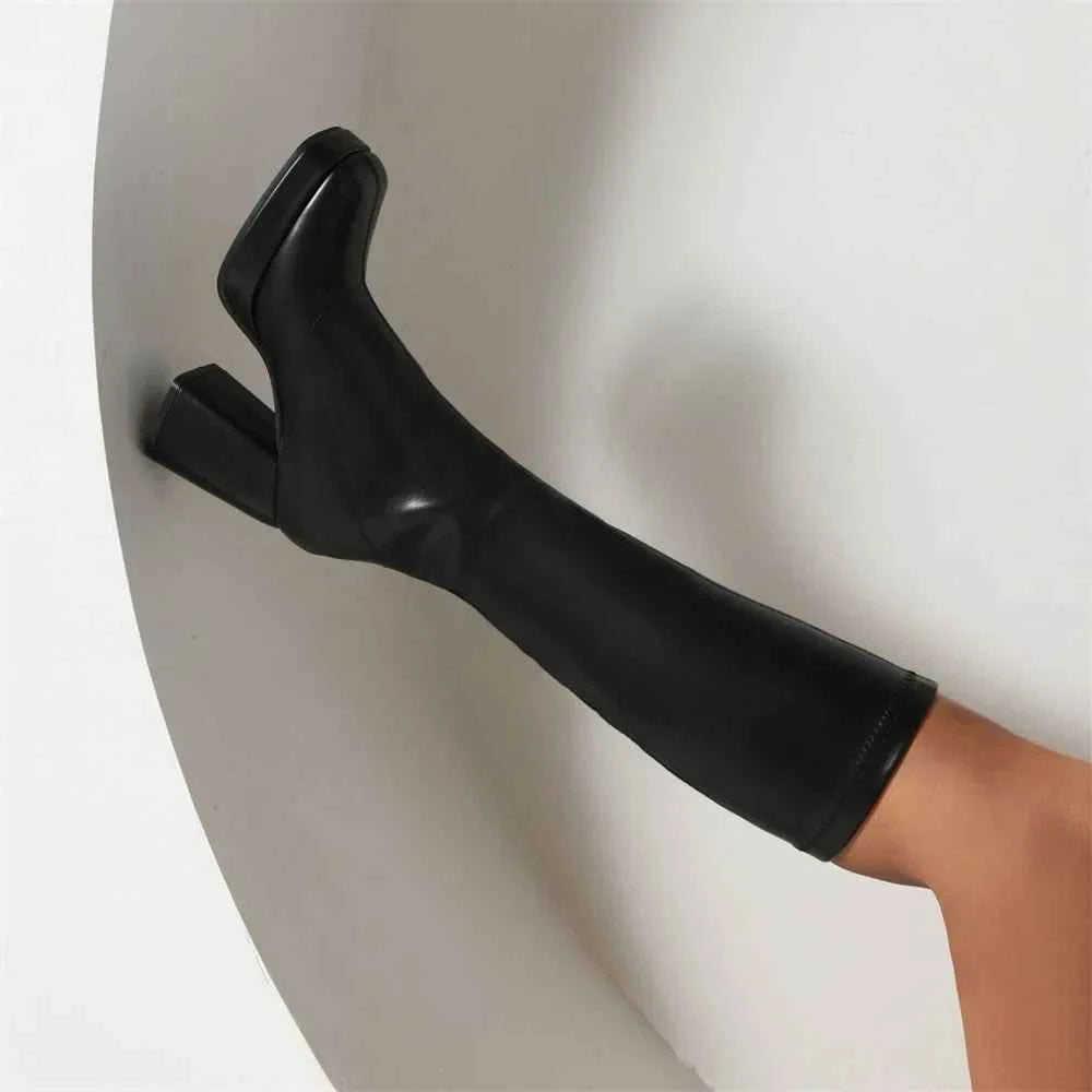 Trendy Solid Color Knee High Boot