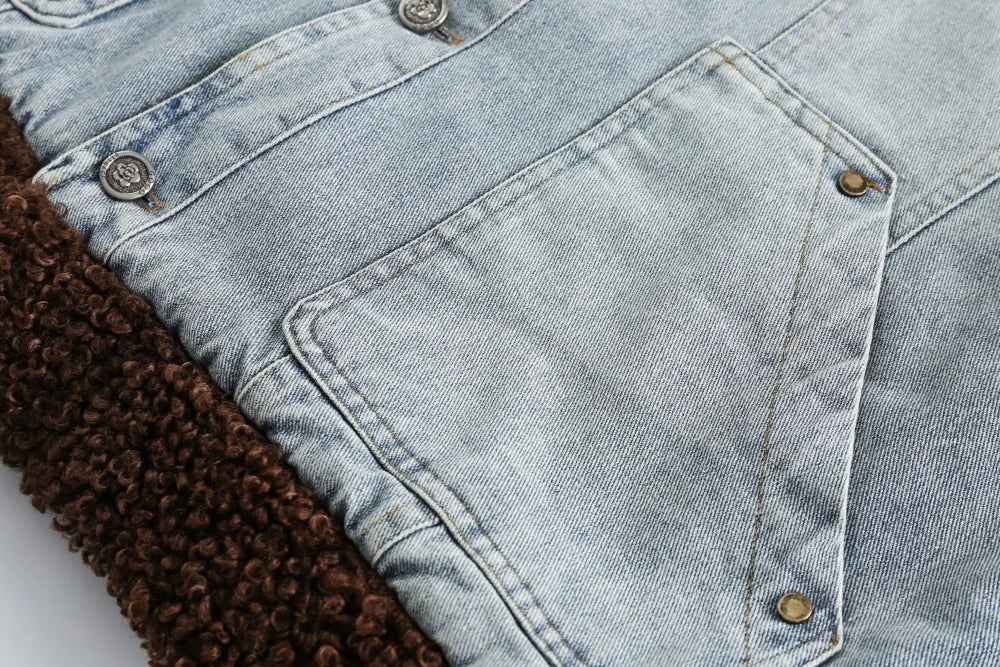 Sherpa Spliced Faux Fur Denim Jacket