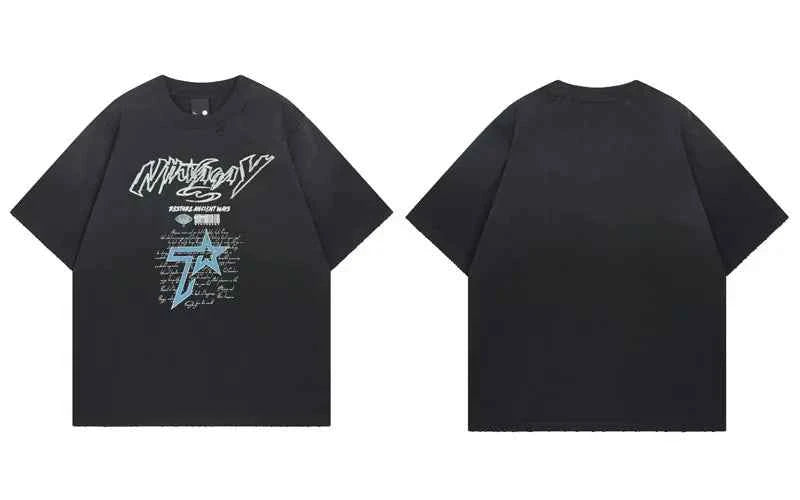 Fashionable Grunge Star Oversized Graphic Print T-Shirt