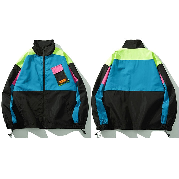 Multi Color Block Patchwork Pocket Jacket