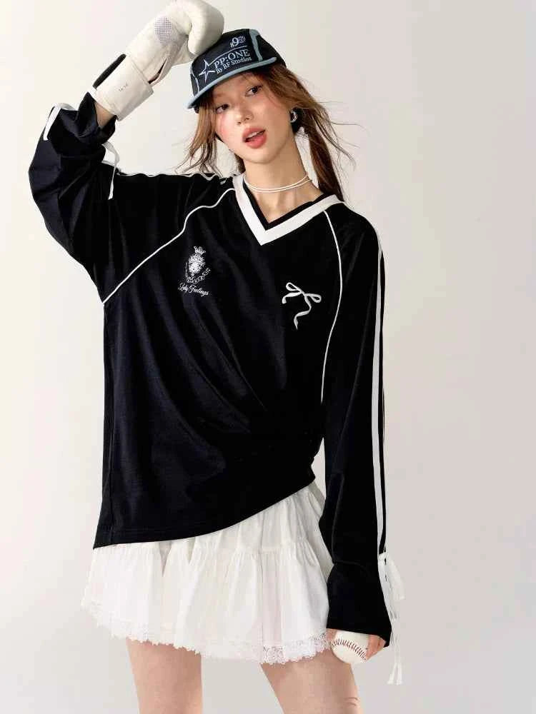Women Sporty Black Oversized Long Sleeve T-Shirt